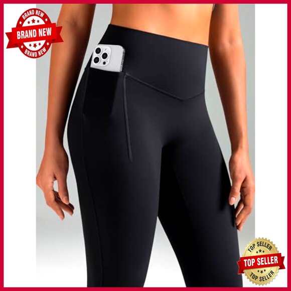 High Waist Flare Leggings with Pockets, No Front Seam, 27.5-31.5 Inseam - Picture 3 of 7